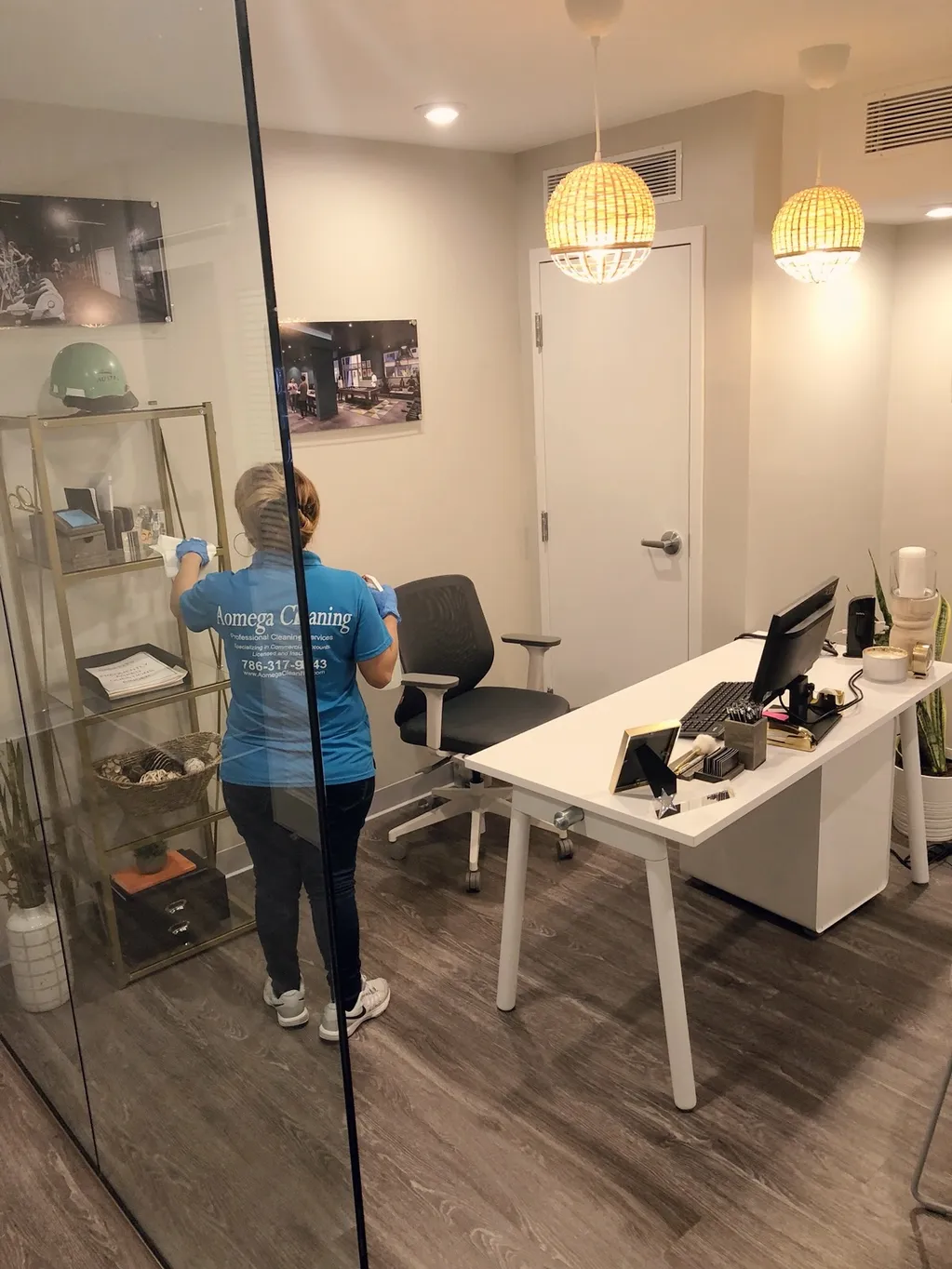 A cleaner cleaning an office in miami